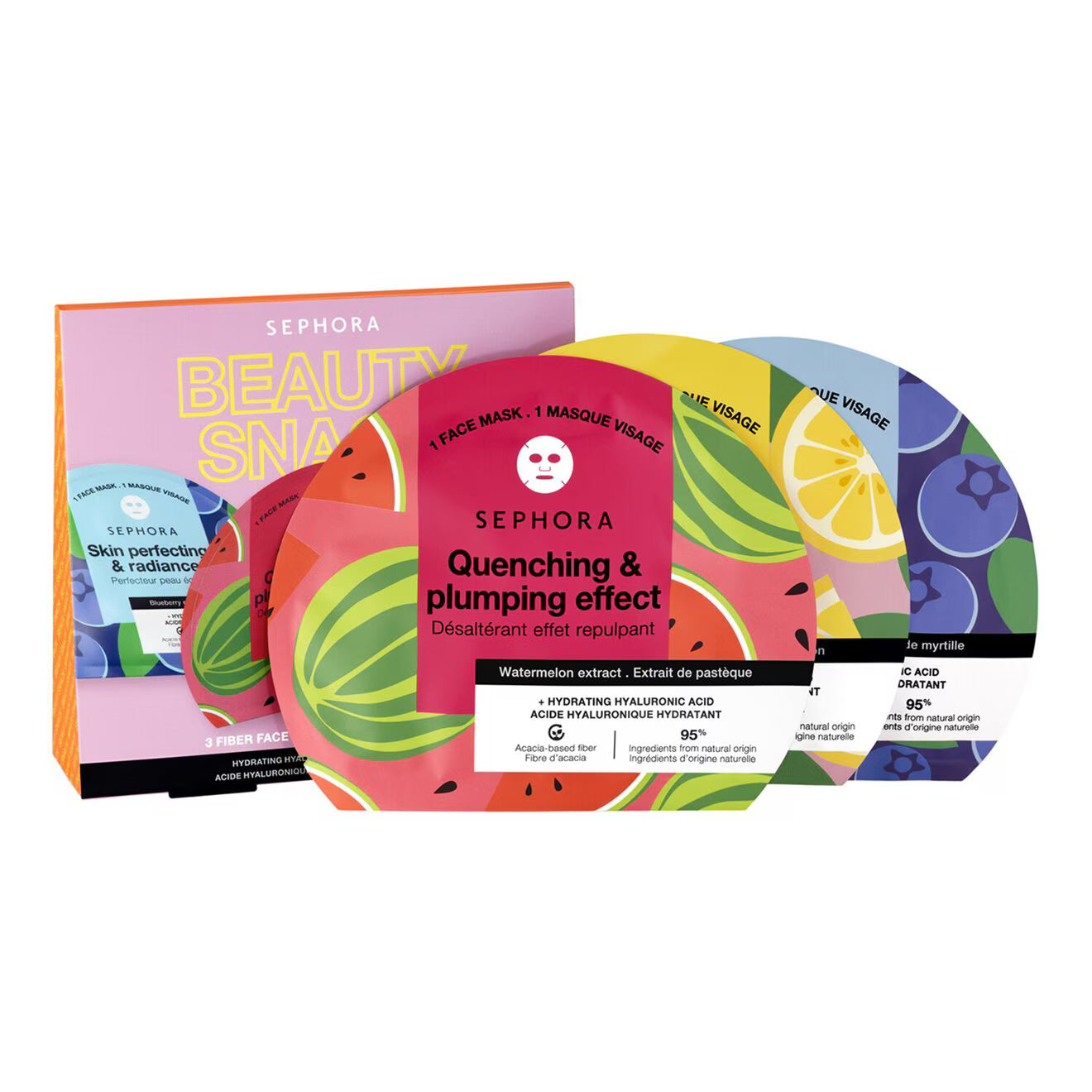 Beauty Snack 3 Face Masks - Moisturizing Hyaluronic Acid + Fruit Extracts