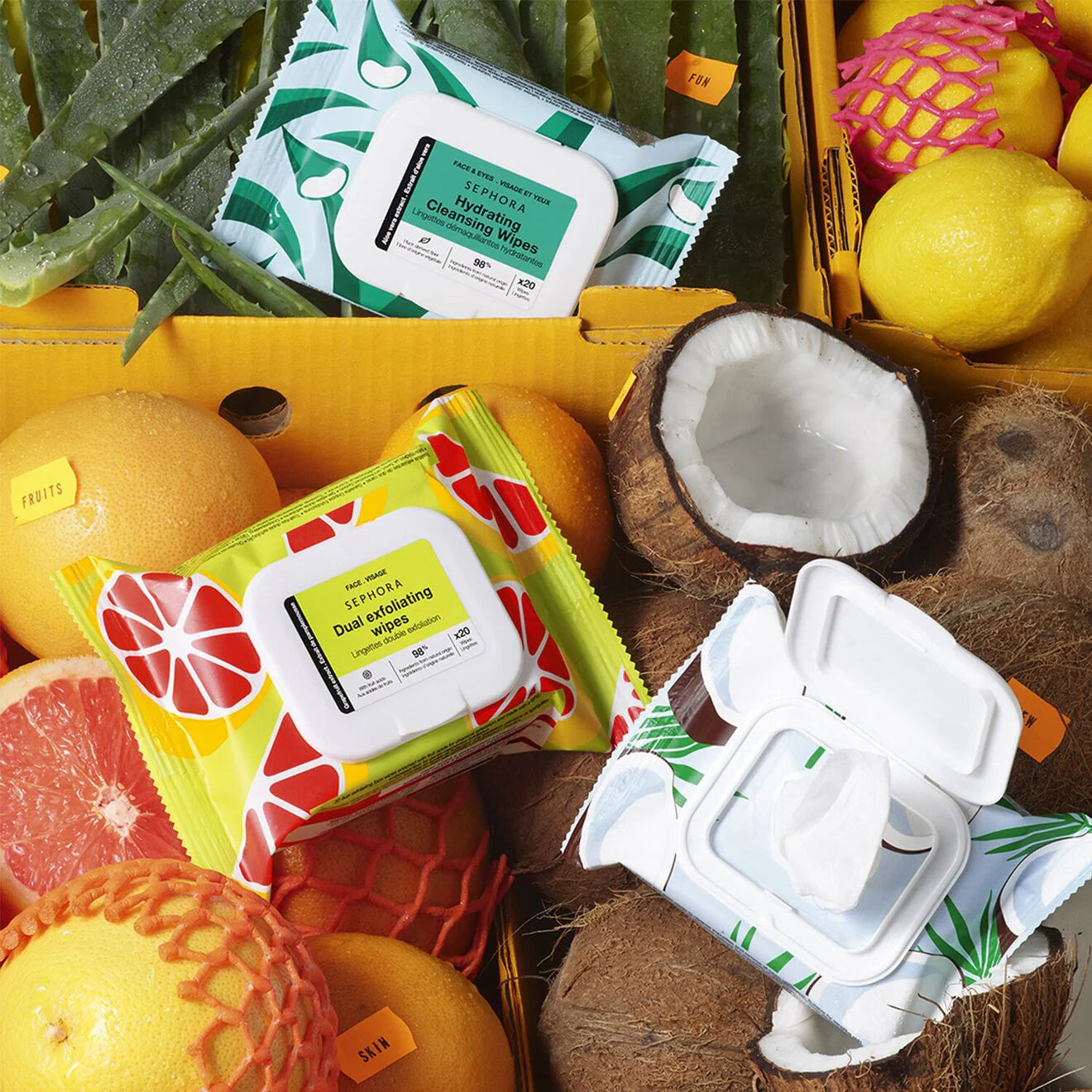 Cleansing & Hydrating Wipes - Fruit & Plant Extracts + Micellar Lotion